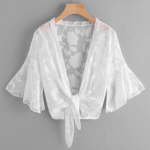 SHEIN Tops - SheIn Bell Sleeve Mesh Beach Kimono